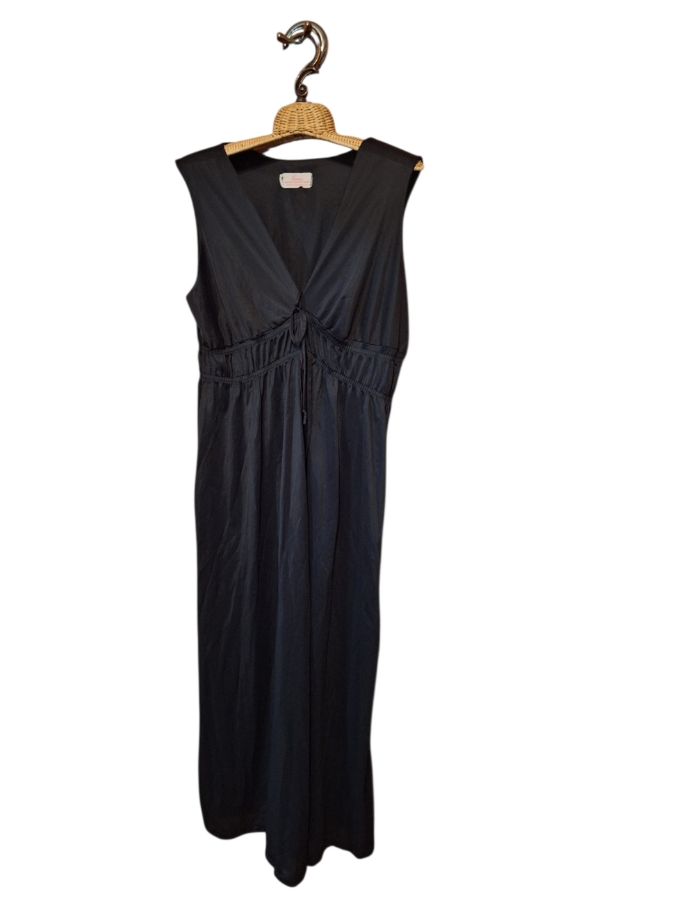 Vintage Sears & Roebuck & Co black sleeveless silky satin nightgown 36 NYLON
